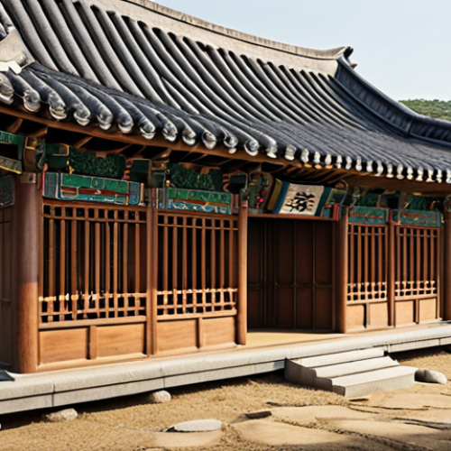 Home 4 **
Prompt: Traditional Korean library architecture. Focus on ancient design elements like wood, roof shapes, and harmony with nature. Emphasize simplicity and the connection to the environment.
**