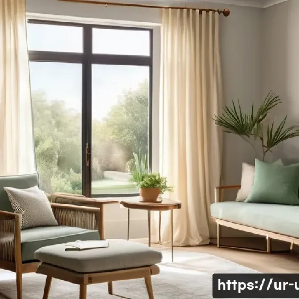 인스타 감성 도서관 인테리어 - A cozy reading nook bathed in natural daylight streaming through a large window with sheer curtains,...