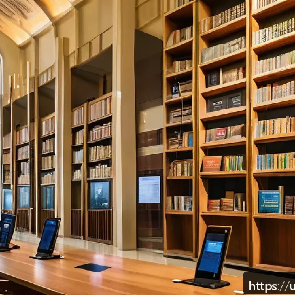 국립 도서관과 지역 도서관 차이 - A spacious, modern national library interior in Pakistan featuring rows of wooden bookshelves filled...
