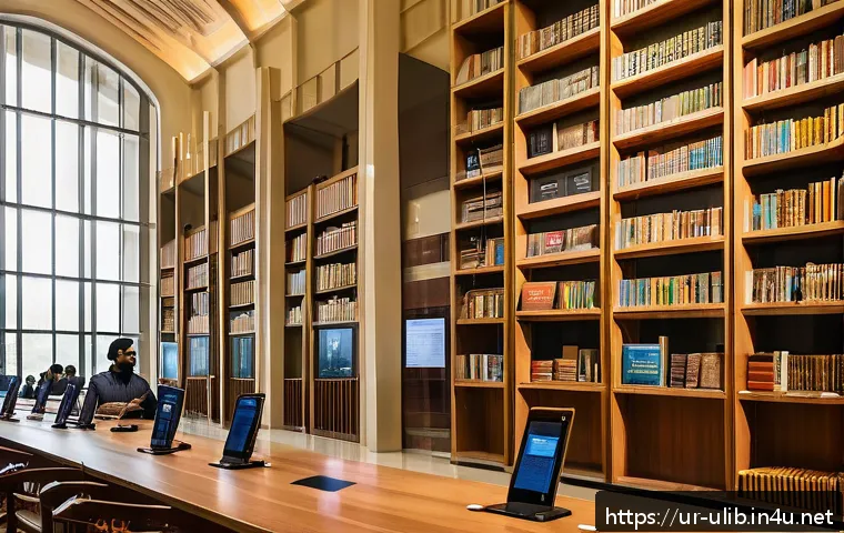 국립 도서관과 지역 도서관 차이 - A spacious, modern national library interior in Pakistan featuring rows of wooden bookshelves filled...