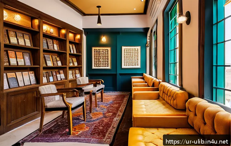 북카페형 도서관 인테리어 - A cozy book café interior in an urban Pakistani setting, featuring a blend of traditional and modern...