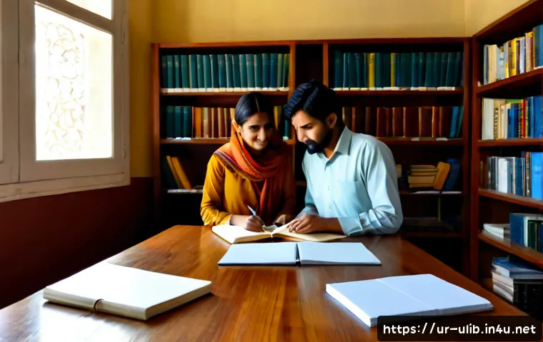 Home 17 수제책 제작 공간 도서관 - Photorealistic public library makerspace in Pakistan, a skilled Urdu-speaking librarian guiding an a...